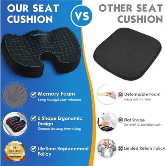 Seat Cushion for Office Chair Memory Foam Non-Slip Desk Seat Cushion Back - Picture 3 of 7